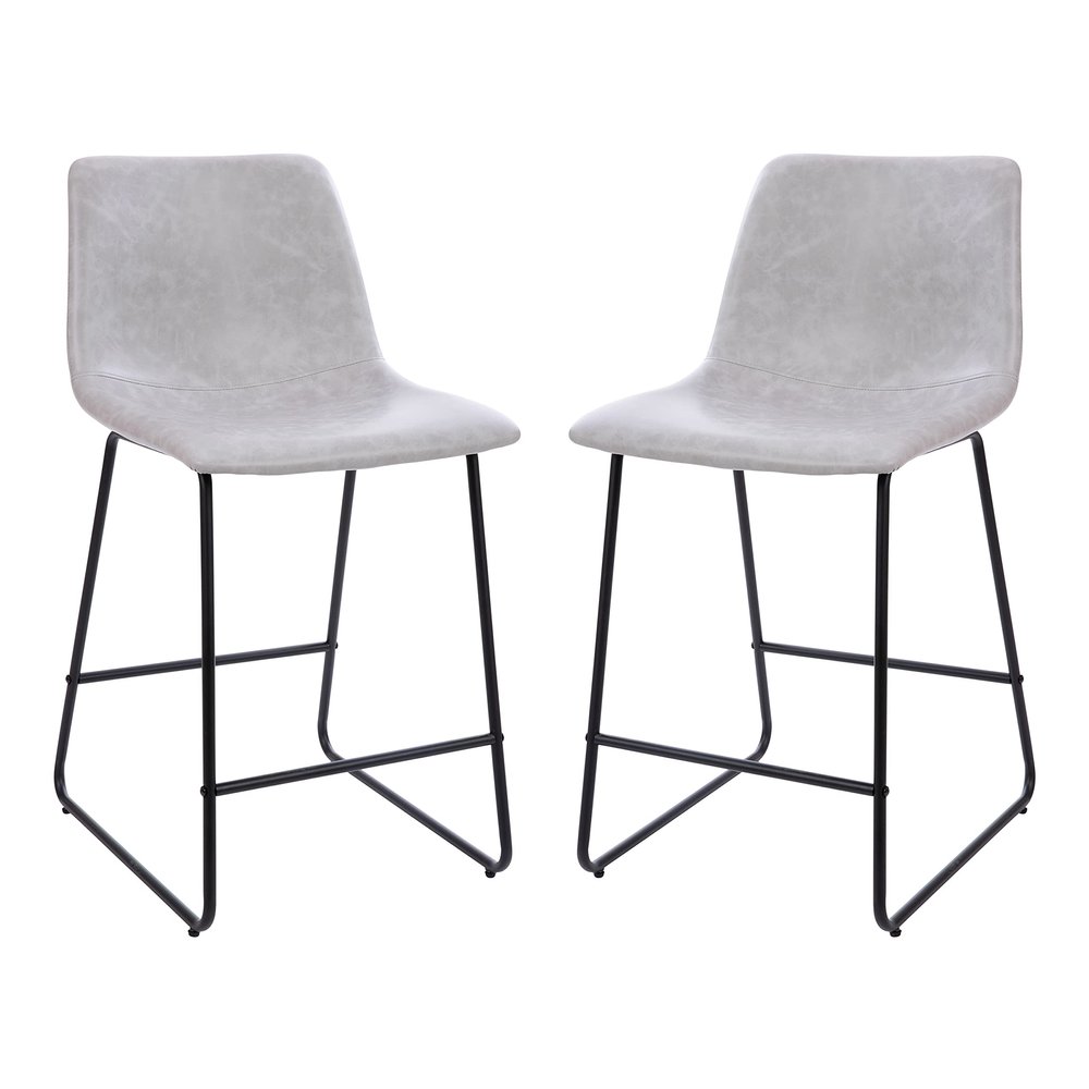 Masada Set of Two Modern 24" Light Gray Faux Leather Upholstered Armless Chairs with Metal Bases