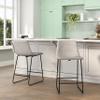 Masada Set of Two Modern 24" Light Gray Faux Leather Upholstered Armless Chairs with Metal Bases view 2