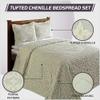 Better Trends 3 Pieces Set Chenille Bedspread Full Size 100% Cotton Chenille Bedding Lightweight Bedding Floral Design Bedroom Decor Sage Florence Collection view 4
