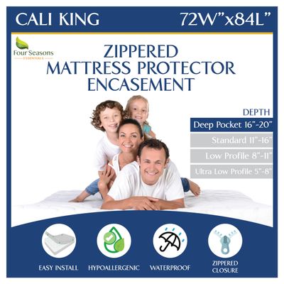 California King Mattress Protector Bedbug Waterproof Zippered Cover - Deep Pocket Fits up to 20" Depth - Hypoallergenic Premium Quality Encasement Protects Against Dust White