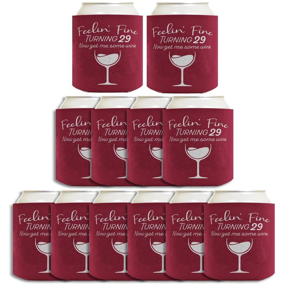 30th Birthday Decorations For Men Feelin Fine Turning 29 Now Get Me Some Wine 12-Pack Can Coolers Coolies