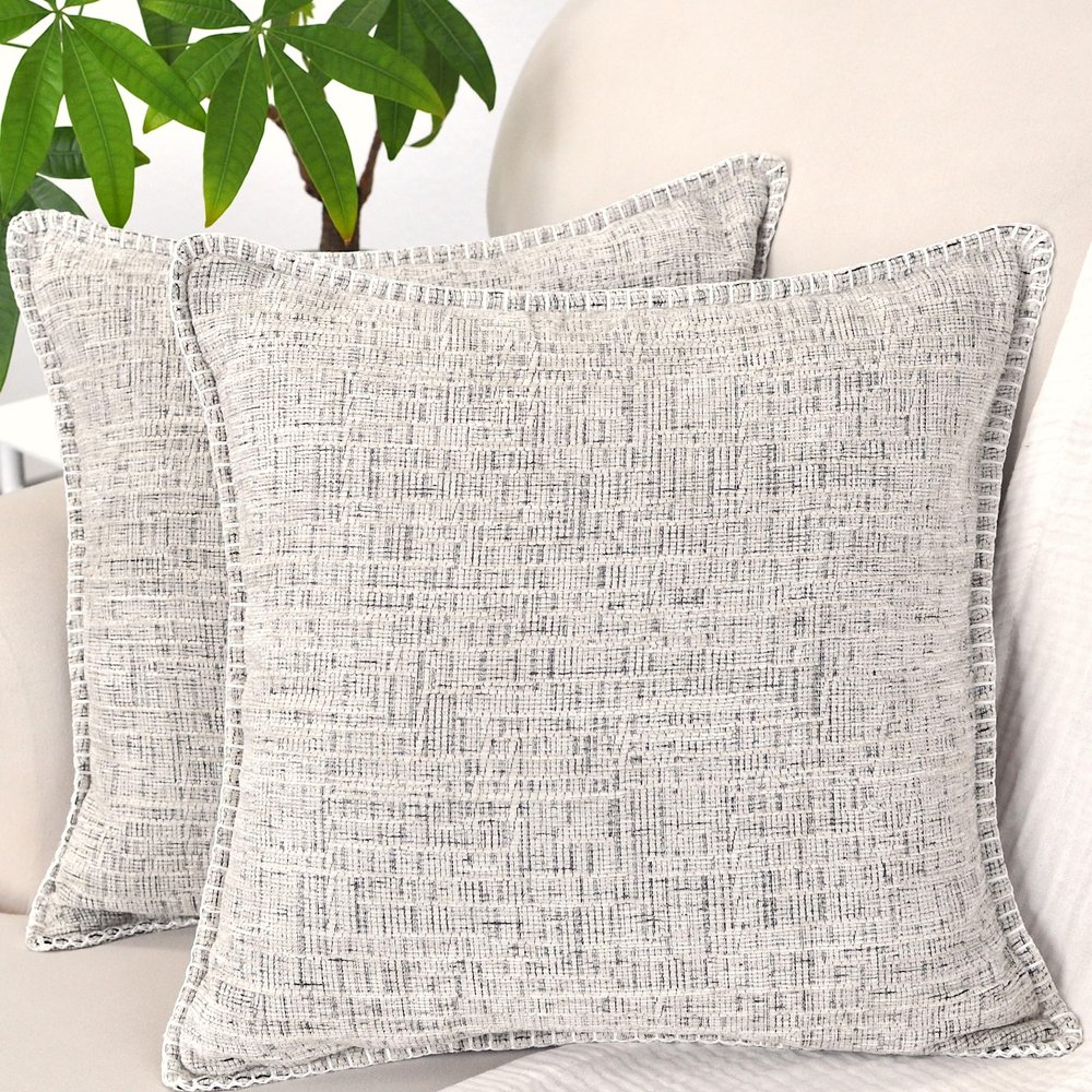 24x24 pillow covers Set of 2 Cream White & Black, Soft Textured Chenille Throw Pillows Cases Cozy Large Cushion Covers for Couch, Modern Square Big PillowCases, Oversized Euro Shams Sofa Pillow Covers