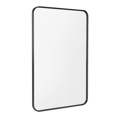 Minuover Wall Mount Mirror for Bathroom, Brush Black Metal Framed Rounded Corner Rectangular Vanity Mirror (16" x 20", Black)