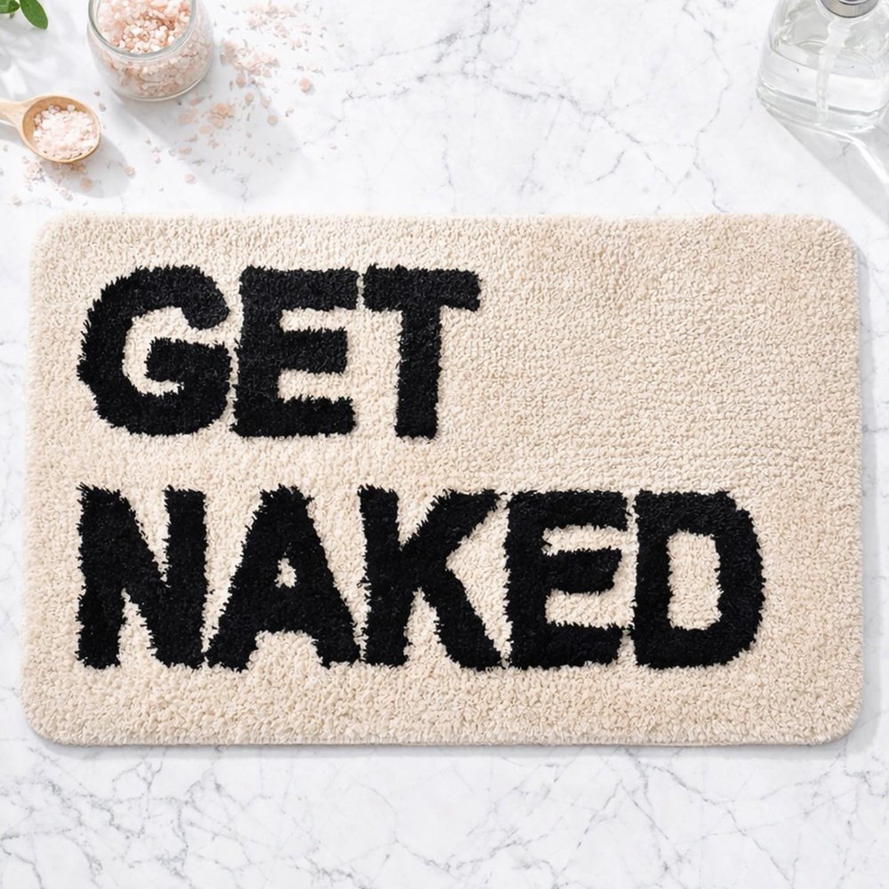 Feblilac Get Naked Bathroom Rug, Non Slip Bath Rug, Cute Tufted Bathroom Mat, Indoor Washable Microfiber Bath Mats for Bathroom Living Room Fast Dry