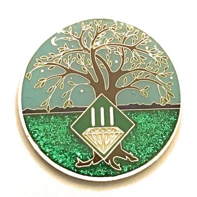 3 Year NA Medallion - Green & Blue Tree of Life , Glitter, Bling, Clean Recovery Chip, Token, Coin