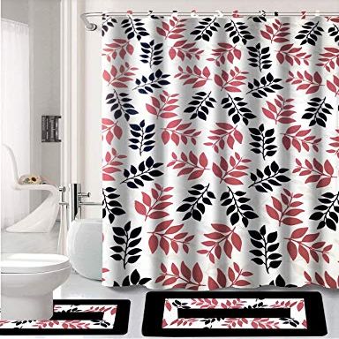 15 Piece Complete Bathroom Bundle Set Printed Design Assorted Colors Bathroom Decor with Shower Curtain, with Hooks and Non Slip Math Rugs (Wesley Black)