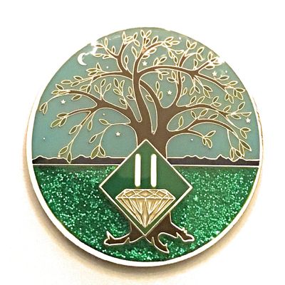 2 Year NA Medallion - Green & Blue Tree of Life , Glitter, Bling, Clean Recovery Chip, Token, Coin