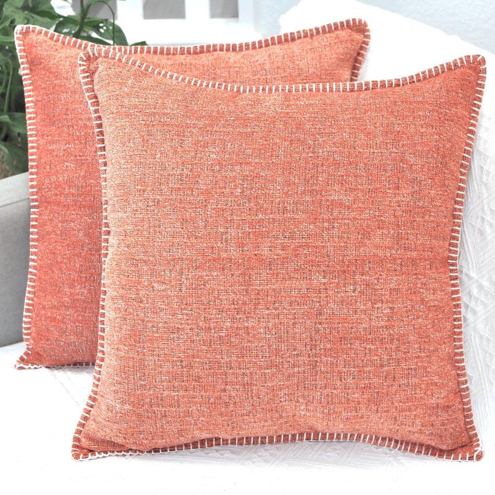 24x24 Pillow Covers Set of 2 Orange, Soft Textured Chenille Throw Pillows Cases Cozy Large Cushion Covers for Couch, Modern Square Big Pillowcases, Farm House Oversized Euro Shams Sofa Pillow Covers