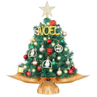 Wangchao Craft 20" Tabletop Mini Christmas Tree Set with LED Light, Star Treetop, Ornaments Balls, Table Top Small Christmas Tree, Best DIY Christmas Decorations Green