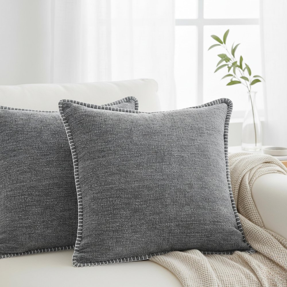 24x24 Pillow Covers Set of 2 Grey Soft Textured Chenille Extra Large Soft Cozy Large Cushion Covers for Couch Gray Modern Square Big Pillowcases Decorative Farmhouse Oversized Euro Shams