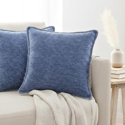 24x24 Pillow Covers Set of 2 Navy Blue Soft Textured Chenille, Soft Cozy Large Cushion Covers for Couch, Modern Square Big Pillowcases, Decorative Farm House Oversized Euro Shams Sofa Pillow Covers