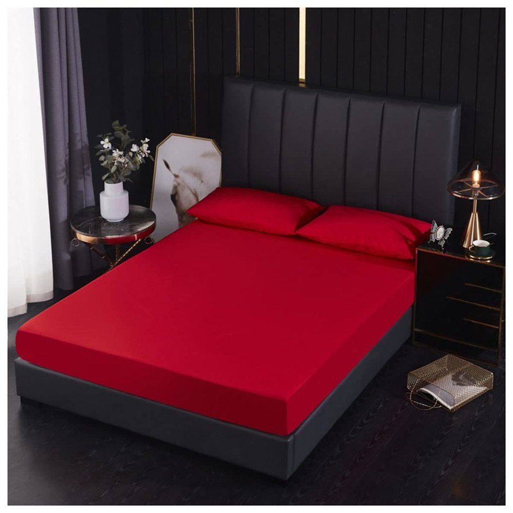MHXY Queen Size Waterproof Mattress Protector, Soft Breathable Mattress Pad Cover Stretch Fitted Deep Pocket Mattress Protection Cover (Color : Red, Size : X-Long Twin)