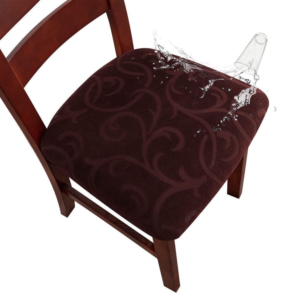 Genina Waterproof Chair Seat Covers Dining Room Chair Covers Stretch Seat Cover for Dinning Room Chair Protector Slipcovers for Kitchen, Hotel (2, Flower Pattern-Chocolate)