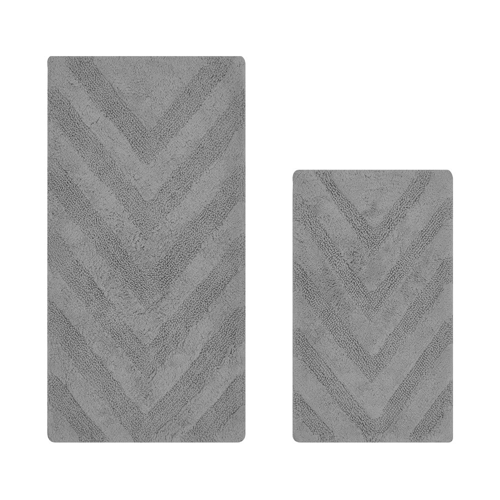 Better Trends 2 Piece Bathroom Rug Set 100% Cotton Non-Slip Washable Bath Mat, Soft & Absorbent Bath Rugs for Bath Room, Shower, Bathtub & Spa Floors Gray Hugo Collection