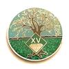 15 Year NA Medallion - Green & Blue Tree of Life , Glitter, Bling, Clean Recovery Chip, Token, Coin view 1