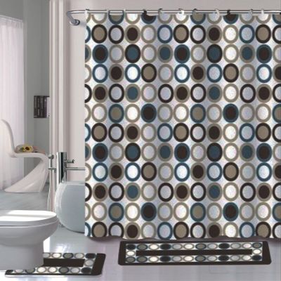 15 Piece Complete Bathroom Bundle Set Printed Design Assorted Colors Bathroom Decor with Shower Curtain, with Hooks and Non Slip Math Rugs (Sami Brown)