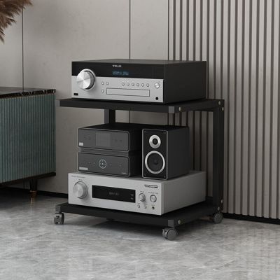 Home Amplifier Rack Furniture Audio Stand DVD CD Players Rack Office Projector Shelf with Universal Pulley Removable Storage Rack, Wood Board + Metal Steel Frame (Color : A, Size : 55CM)
