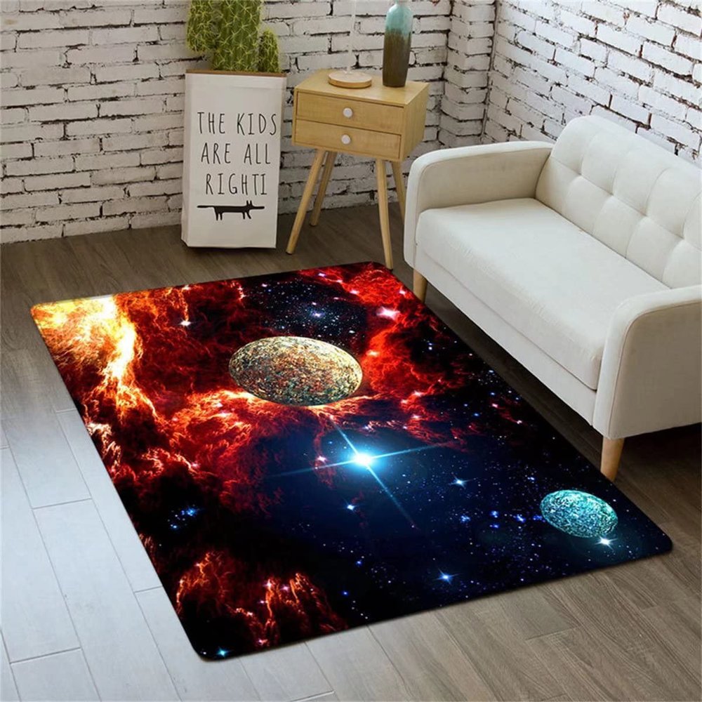 Dsopoy Modern Outer Space Planet Large Living Room Area Rug Starry Sky Universe Blue Red Floor Mat Kids Bedroom Non Skid Playmats Washable, 5'8'
