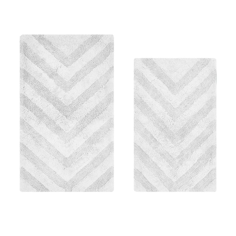 Better Trends 2 Piece Bathroom Rug Set 100% Cotton Non-Slip Washable Bath Mat, Soft & Absorbent Bath Rugs for Bath Room, Shower, Bathtub & Spa Floors White Hugo Collection