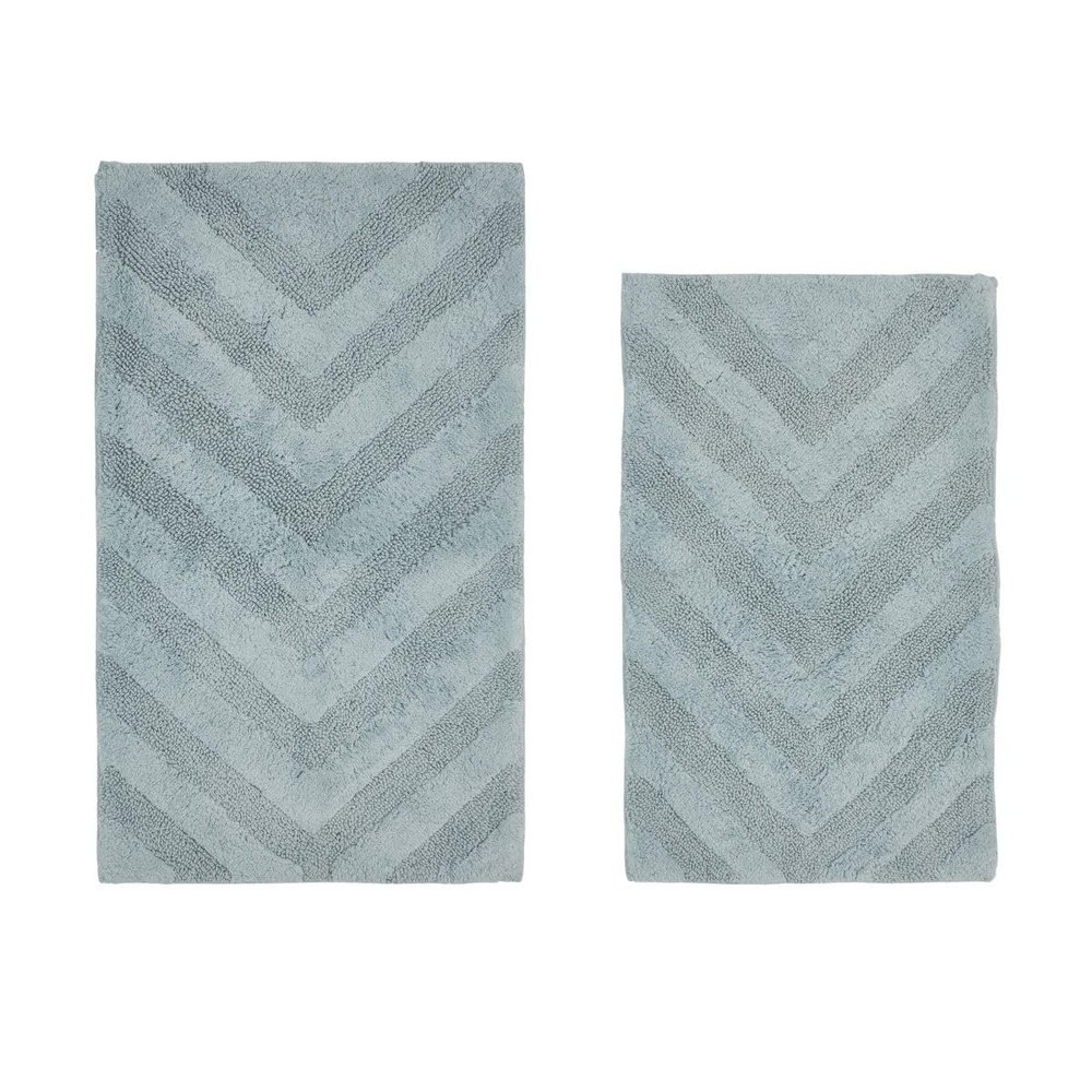 Better Trends 2 Piece Bathroom Rug Set 100% Cotton Non-Slip Washable Bath Mat, Soft & Absorbent Bath Rugs for Bath Room, Shower, Bathtub & Spa Floors Blue Hugo Collection