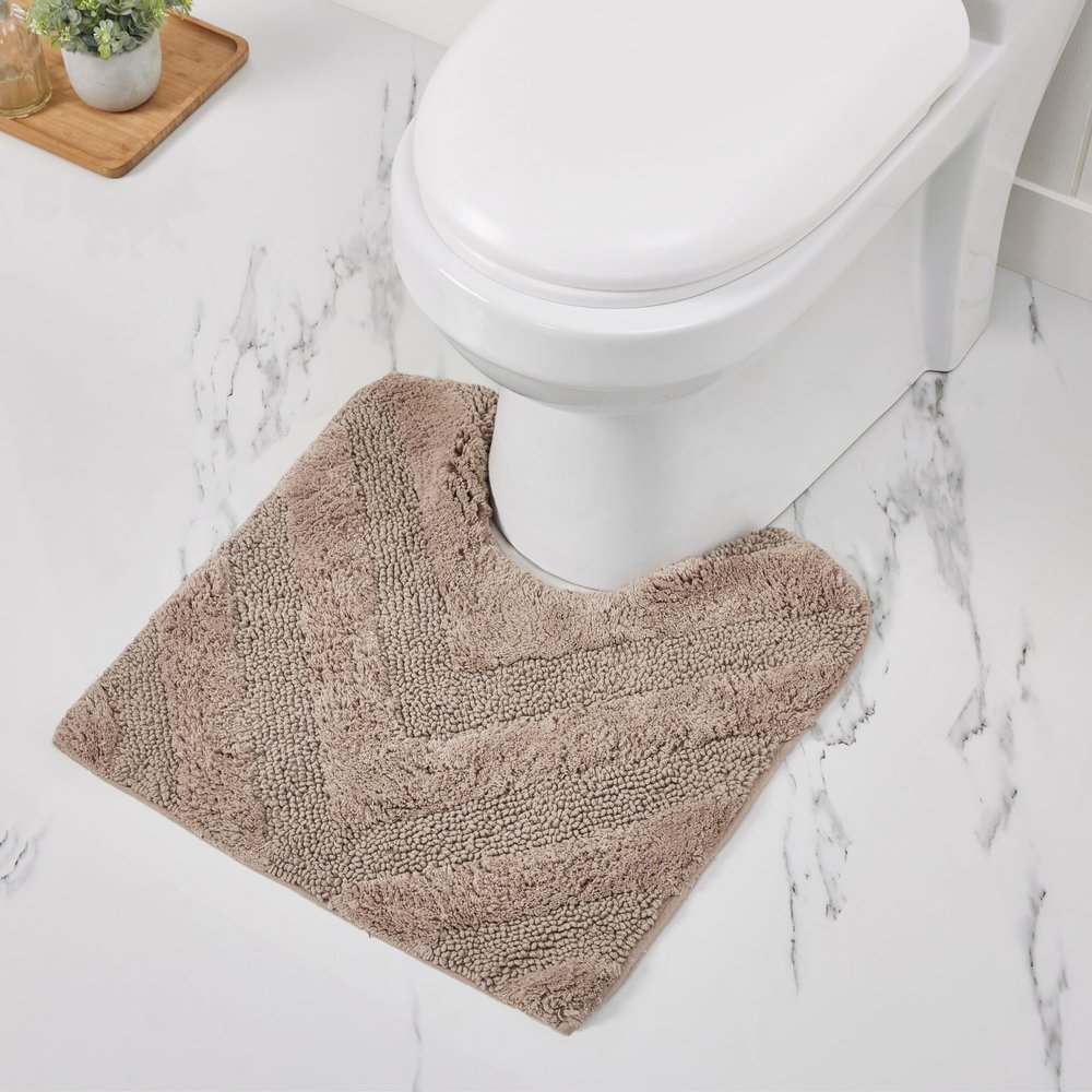 Better Trends 3 Piece Bathroom Rug Set 100% Cotton Non-Slip Washable Bath Mat, Soft & Absorbent Bath Rugs for Bath Room, Shower, Bathtub & Spa Floors Gray Hugo Collection