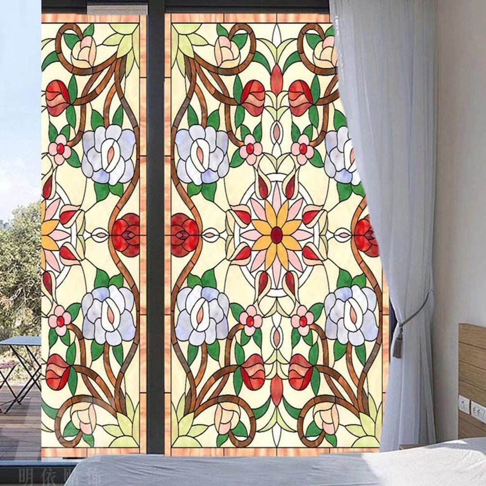 XXRBB Window Film Stained Glass Decorative Window Vinyl Privacy Film, Opaque Glass Sticker for Home Bathroom Shower Door Heat Cotrol Anti UV,14,60x60cm(24x24inch)