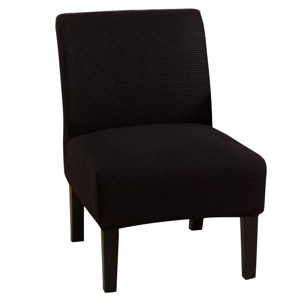 GULI Armless Chair Slipcover, Stretch Velvet Accent Chair Cover for Dining Chair, Removable Wingback Chair Slipcover and Washable Furniture Protector slipcovers for Wide Back Chairs (Knitting-Black)