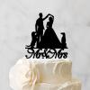 Bride And Groom Silhouette Cake Topper For Wedding With Dog Black Acrylic Custom Cake Topper With Sphynx Cat And Shiba Inu Bride And Groom Personalized Cake Toppers Mr & Mrs Wedding Cake Toppers view 3