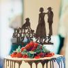 Bride And Groom Silhouette Wedding Cake Toppers With Dog Wood Brown Custom Cake Topper With Dog Doberman And Shih Tzu Mr And Mrs Cake Topper For Wedding Bridal Shower Cake Toppers