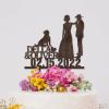 Bride And Groom Silhouette Wedding Cake Toppers With Dog Wood Brown Custom Cake Topper With Dog Doberman And Shih Tzu Mr And Mrs Cake Topper For Wedding Bridal Shower Cake Toppers view 4