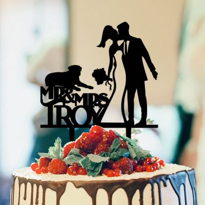 Mr And Mrs Cake Topper For Wedding Bridal Shower Cake Toppers African American Couple Silhouette Rustic Wedding Cake Topper With Pug Dog And Golden Retriever Black Acrylic Custom Cake Topper