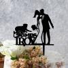 Mr And Mrs Cake Topper For Wedding Bridal Shower Cake Toppers African American Couple Silhouette Rustic Wedding Cake Topper With Pug Dog And Golden Retriever Black Acrylic Custom Cake Topper view 2