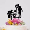 Mr And Mrs Cake Topper For Wedding Bridal Shower Cake Toppers African American Couple Silhouette Rustic Wedding Cake Topper With Pug Dog And Golden Retriever Black Acrylic Custom Cake Topper view 4