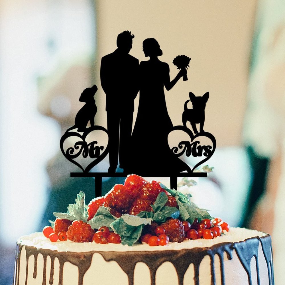 Bride And Groom Silhouette Cake Topper For Wedding With Rottweiler And Labrador Retriever Black Acrylic Custom Cake Topper Anniversary Cake Toppers Bridal Shower Cake Topper Wedding Cake Topper