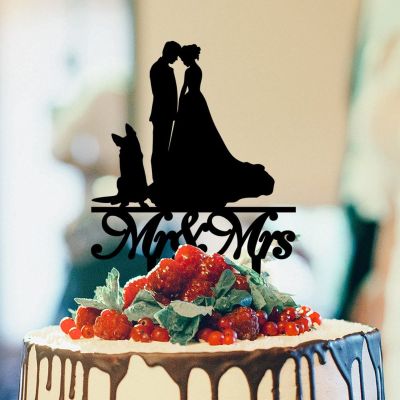 Bride And Groom Silhouette Rustic Wedding Cake Toppers With Sphynx Cat And Dachshund Mr & Mrs Personalised Wedding Cake Topper Bride And Groom Cake Toppers Black Acrylic Custom Cake Topper