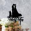 Bride And Groom Silhouette Rustic Wedding Cake Toppers With Sphynx Cat And Dachshund Mr & Mrs Personalised Wedding Cake Topper Bride And Groom Cake Toppers Black Acrylic Custom Cake Topper view 2