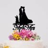 Bride And Groom Silhouette Rustic Wedding Cake Toppers With Sphynx Cat And Dachshund Mr & Mrs Personalised Wedding Cake Topper Bride And Groom Cake Toppers Black Acrylic Custom Cake Topper view 4