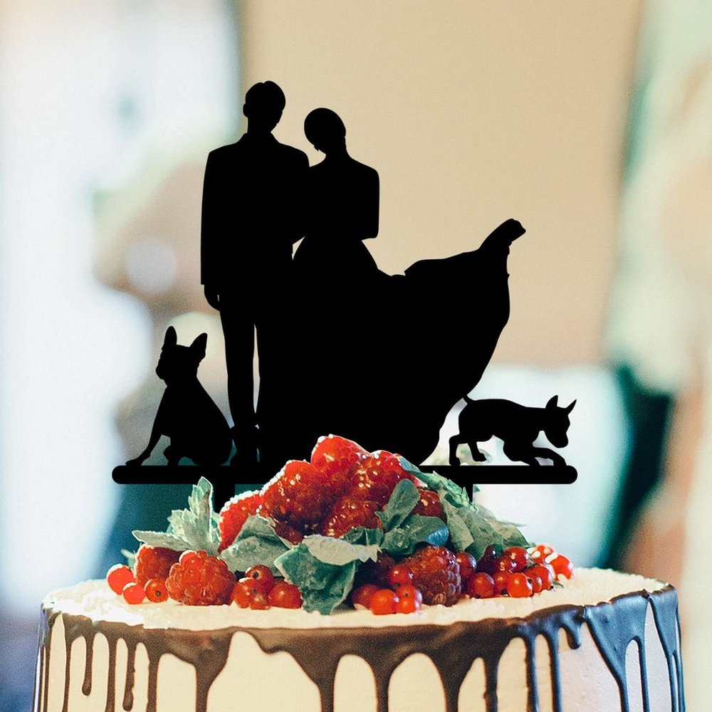 Bride And Groom Cake Topper For Wedding Mr & Mrs Wedding Cake Topper Bride And Groom Silhouette Cake Toppers For Wedding With Siberian Husky Dog Silhouette Black Acrylic Custom Cake Topper