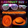 54 Pieces Neon Party Supplies Glow in The Dark Parties Supplies 18 Pcs Neon Gangster Party Hats 18 Pcs Light up Glasses with Colorful Feather Boas for Mardi Gras Carnival Hora Loca 80's Raves view 2