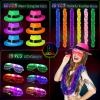 54 Pieces Neon Party Supplies Glow in The Dark Parties Supplies 18 Pcs Neon Gangster Party Hats 18 Pcs Light up Glasses with Colorful Feather Boas for Mardi Gras Carnival Hora Loca 80's Raves view 3