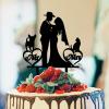 Bride And Groom Silhouette Wedding Cake Topper With Dog Black Acrylic Custom Cake Topper With Pug Dog And Border Collie Mr & Mrs Personalised Wedding Cake Topper Married Couple Cake Toppers