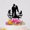 Bride And Groom Silhouette Wedding Cake Topper With Dog Black Acrylic Custom Cake Topper With Pug Dog And Border Collie Mr & Mrs Personalised Wedding Cake Topper Married Couple Cake Toppers view 4