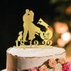 Bride And Groom Silhouette Cake Toppers With Dog Gold Acrylic Custom Cake Topper With Shiba Inu Dog Silhouette Mr And Mrs Cake Topper For Wedding Married Anniversary Cake Topper