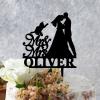 Bride And Groom Silhouette Rustic Wedding Cake Topper With Rottweiler And Sphynx Cat Black Acrylic Custom Cake Topper Mr And Mrs Cake Topper For Wedding Couple Married Cake Topper view 2