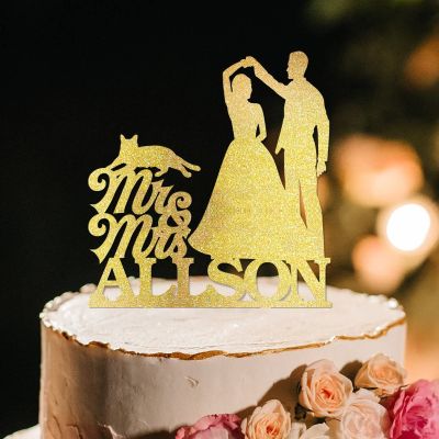 Bride And Groom Silhouette Rustic Wedding Cake Toppers With Dog Gold Acrylic Custom Cake Topper With Pug Dog And Orange Cat Anniversary Cake Toppers Bride And Groom Cake Topper For Wedding