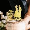 Bride And Groom Silhouette Rustic Wedding Cake Toppers With Dog Gold Acrylic Custom Cake Topper With Pug Dog And Orange Cat Anniversary Cake Toppers Bride And Groom Cake Topper For Wedding view 2