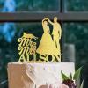 Bride And Groom Silhouette Rustic Wedding Cake Toppers With Dog Gold Acrylic Custom Cake Topper With Pug Dog And Orange Cat Anniversary Cake Toppers Bride And Groom Cake Topper For Wedding view 4