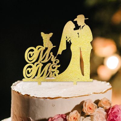 Mr And Mrs Wedding Cake Topper Bride And Groom Personalized Cake Toppers Bride And Groom Silhouette Cake Toppers For Wedding With Sphynx Cat Silhouette Gold Acrylic Custom Cake Topper