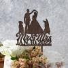 Bride And Groom Wedding Cake Topper Mr Mrs Couple Cake Toppers Bride And Groom Silhouette Rustic Wedding Cake Topper With Basset Hound Dog Silhouette Wood Brown Custom Cake Topper view 2