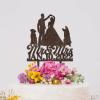 Bride And Groom Wedding Cake Topper Mr Mrs Couple Cake Toppers Bride And Groom Silhouette Rustic Wedding Cake Topper With Basset Hound Dog Silhouette Wood Brown Custom Cake Topper view 4